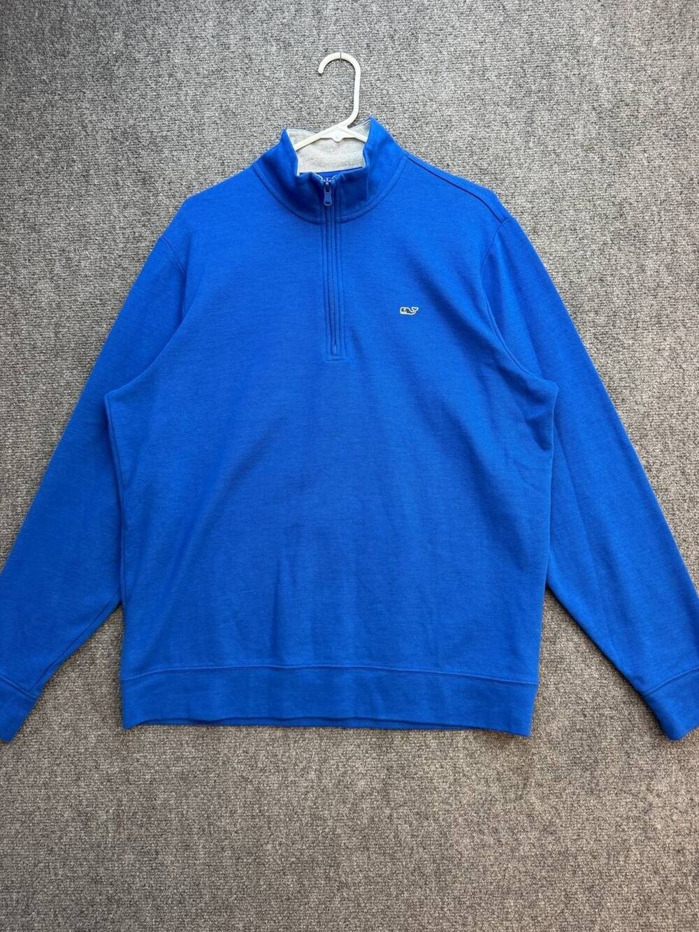 Vineyard Vines Men's L Blue Quarter Zip Pullover Cotton Blend Whale Logo